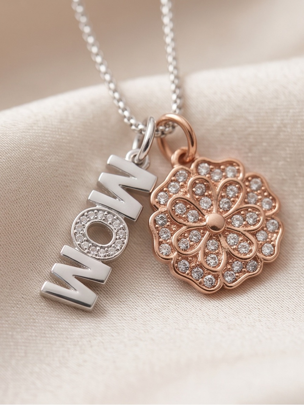 Believe By Brilliance “Mom” Crystal Accented Charm & Flower Necklace